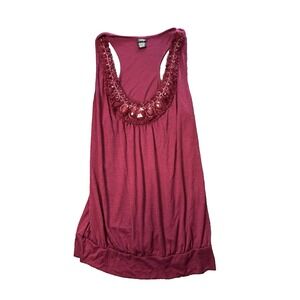 Vanity XL Burgandy Red Sequin Shoulders Lace Dressy Chiffon Overlay Tank Top